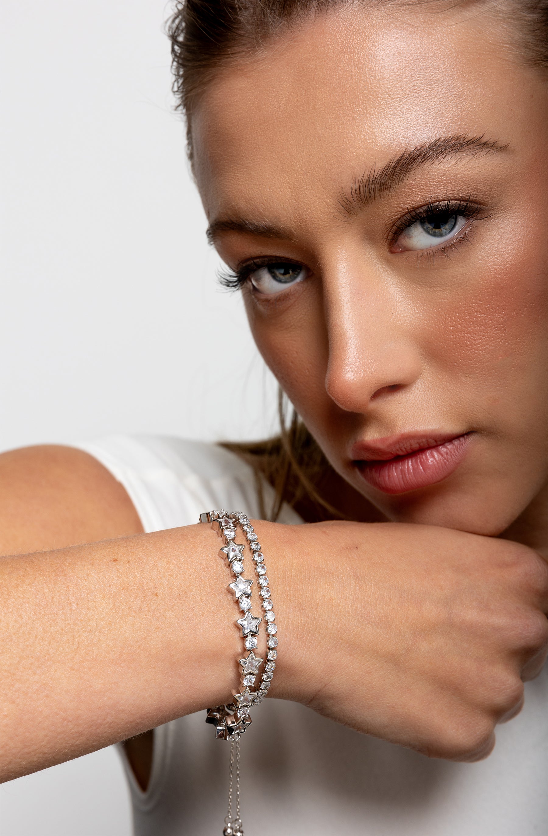 White Bezel Star Tennis Bracelet